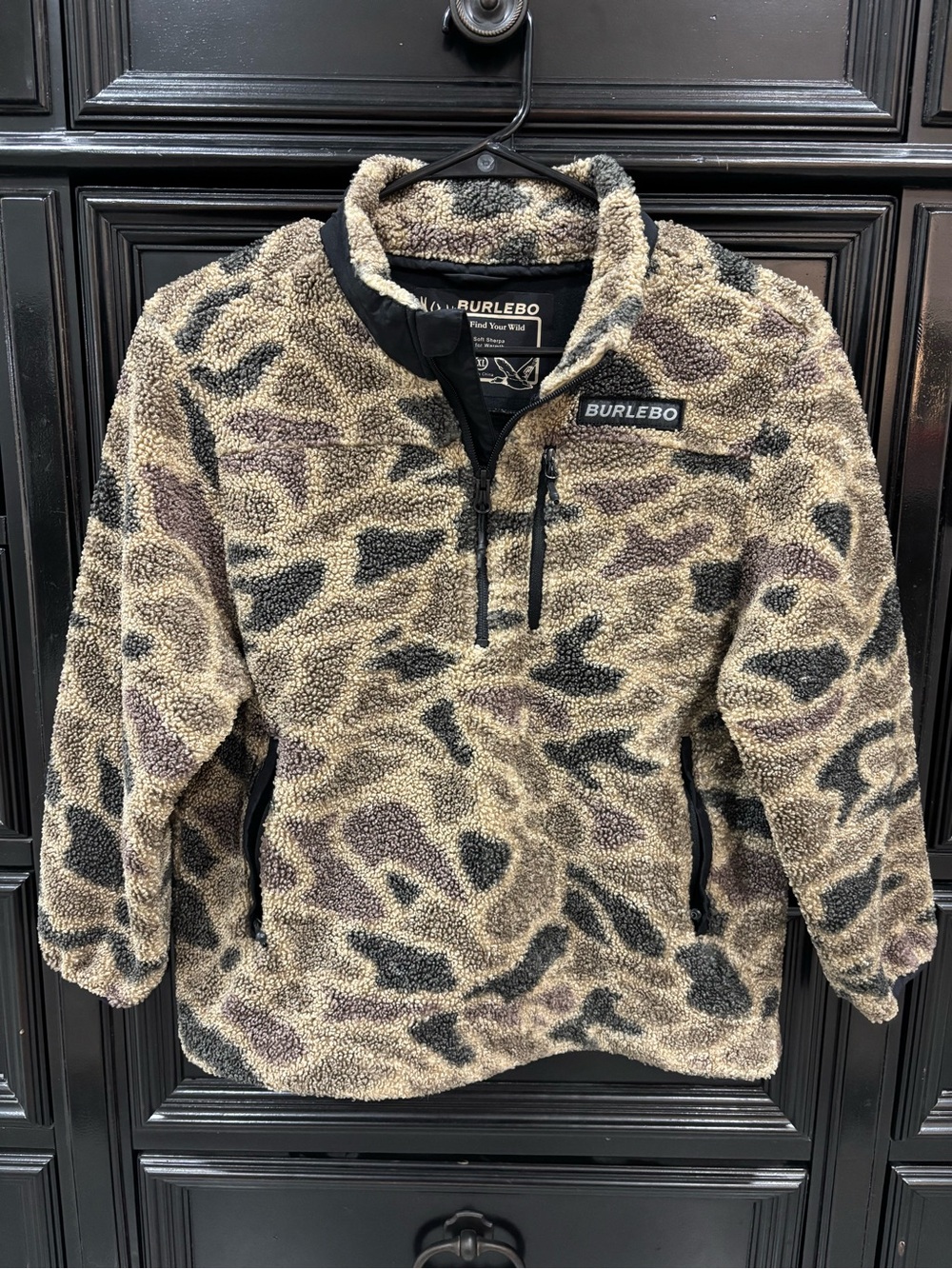BURLEBO Youth Beige and Black Camo Sherpa Pullover